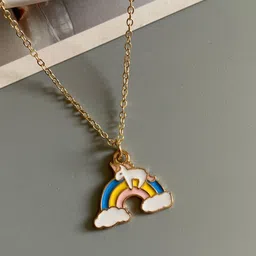 EL REGALO Set Of 3 Multicolour Rainbow With Unicorn & Cloud Pendant With Chain image 4