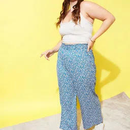 Berrylush Curve Women Floral Printed Relaxed Loose Fit High-Rise Parallel Trousers-image-98