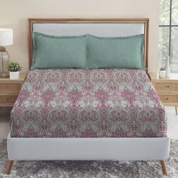 MYTRIDENT White Ethnic Motifs 210 TC Cotton Fitted King Bedsheet with 2 Pillow Covers-picture-18