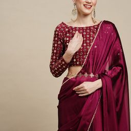 Anouk Magenta & Gold-Toned Embellished Pure Georgette Saree-6