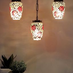 Devansh Red & Brown Cluster Mosaic Design Glass Ceiling Lamp image 5