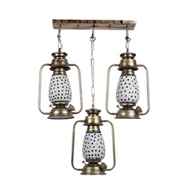Devansh White & Red Textured Antique Quintuple Lantern Hanging Lamp image 5