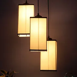 Devansh White Cotton Triple Square Cluster Hanging Lamp image 3