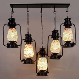 Devansh Black & White Textured Quintuple Lantern Hanging Lamp image 5