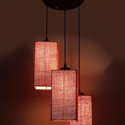 Devansh Pink Jute Triple Square Cluster Hanging Lamp image 2
