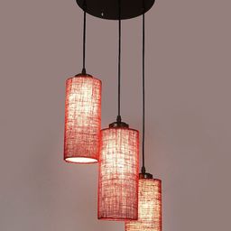 Devansh Maroon Jute Triple Cylindrical Cluster Hanging Lamp image 5