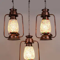 Devansh White & Red Cluster Mosaic Design Lantern Ceiling Lamp image 4