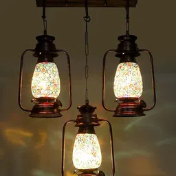 Devansh White & Yellow Cluster Mosaic Design Lantern Glass Ceiling Lamp image 2
