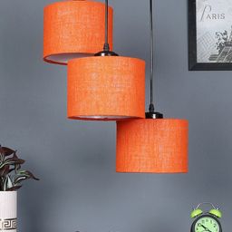Devansh Orange Jute Round Drum Cluster Hanging Lamp image 5