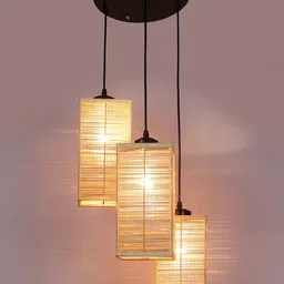 Devansh Beige Square Bamboo Cluster Hanging Lamp image 2