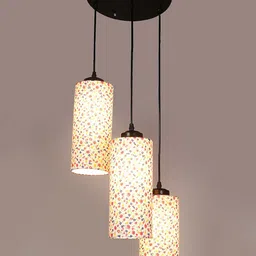Devansh Multicolored Printed Cotton Cylindrical Drum Cluster Hanging Lamp image 3