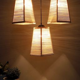 Devansh Beige & Black Textured Pyramid Bamboo Hanging lamp image 3