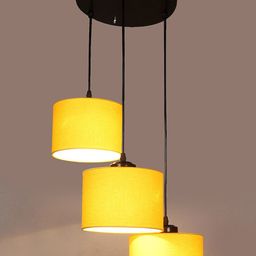 Devansh Yellow Cotton Round Drum Cluster Hanging Ceiling Lamp image 4