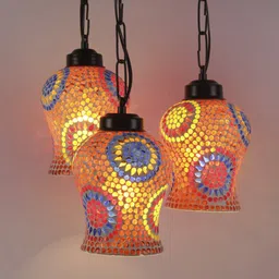 Devansh Orange Mosaic Glass Cluster Hanging Lamp image 2