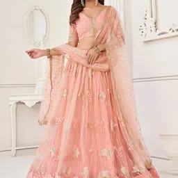 FABPIXEL Embellished Sequined Net Semi-Stitched Lehenga & Unstitched Blouse With Dupatta image 4