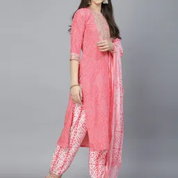 BAESD Bandhani Embroidered Regular Mirror Work Straight Kurta With Salwar & Dupatta image 3