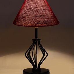 Devansh Maroon & Black Textured Jute Table Lamp With Iron Base image 4
