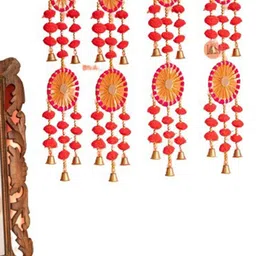 BS AMOR Set Of 4 Red & Gold-Toned Self-Design Hanging Toran image 4