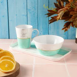 voidrop Breakfast and Snack 3 Pcs Set for Multipurpose Combo of Bowl & Mug with Tray - Melamine image 3