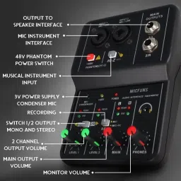 urban infotech Q12 2 Channel Sound Mixer Mini Mono Usb Audio Interface for Recording Studio Powered Sound Mixer image 3