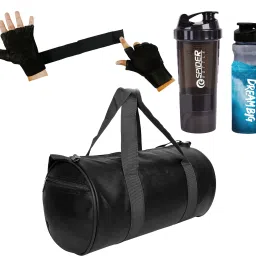 20 L Gym Duffel Bag - Gym Duffle Bag Black Leather Bag Shaker Bottle Sipper Gym Gloves with Long Strap - Black-image-90