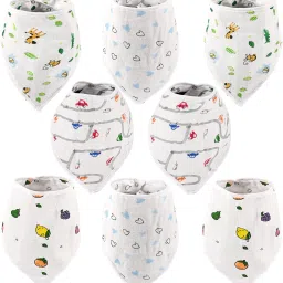 Pack of 8 Soft Cotton Napkins & Bibs for New Born Baby 0 to 6 Months | White-image-81
