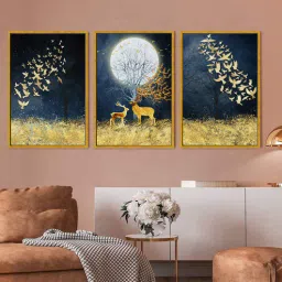 art street Golden Dear Framed Wall Art Prints Nordic Animal Landscape Canvas Painting Abstract Sika Deer-picture-6