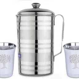 Laser Tree Design Pack of 4 Glass & Jug for Dining Table Set / Serving Set/ Jug Glass Set-image-11