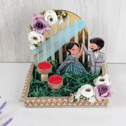 1 Pcs Handcrafted Engagement Ring Holder for Wedding, Bride-Groom Ceremony Wood Decorative Platter-11