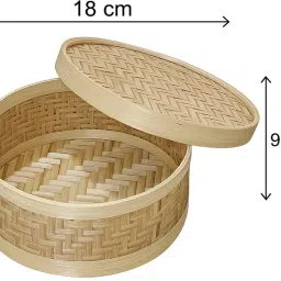 natureskit Bamboo Bamboo Storage basket with Lid| Multipurpose Round Organizer with Lid | 1Pc Storage Basket image 2