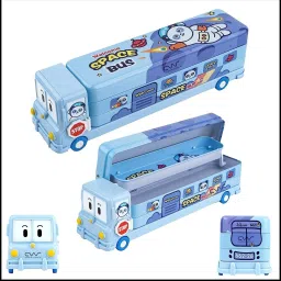 Space School Bus Shaped Pencil Box for Kids with Wheels and Sharpener Metal Space Art Metal Pencil Box-19