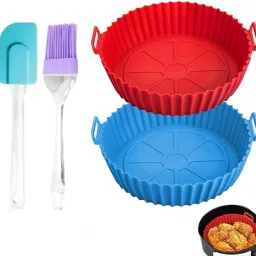 2 Pcs Silicone Tray Bundle – Family Size with oil brush and spatula Airfryer Tray-42