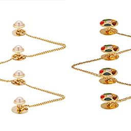tripin Brass Kurta Buttons with Pearl Effect Stone and Chain TNSPKURTA1987 (Pearl + Multi Color) image 1