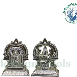 Silver Finish Lord Balaji & Goddess Mahalakshmi Idol Set – 6 cm x 6 cm Decorative Showpiece-10 cm-image-53