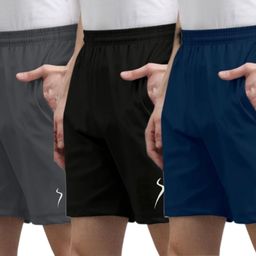 houseofcommon Pack of 3 Solid Men Multicolor Sports Shorts-picture-16