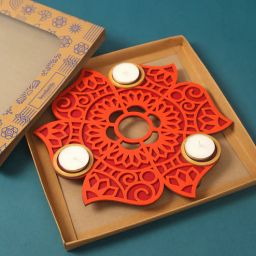 bambaise Orange Premium MDF Rangoli Tealight D cor with Mandala Art-picture-24
