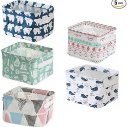 Cotton 5-Small Collapsible Canvas Containers Storage Basket-image-52
