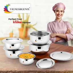 Pack of 5 Stainless Steel Stainless Steel Handi Set Cooking & Serving Bowl 5 Pieces cookware Set Dinner Set-20