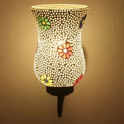 Devansh Yellow & Red Textured Traditional Wallchiere Lamp with Glass Shade image 4