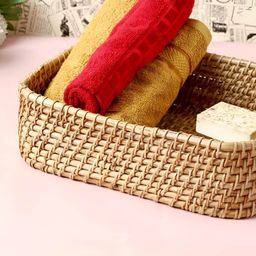 akway Beige Self Design Rectangular Wicker Basket Jute Multi-Utility Organisers image 3