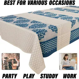 Kuber Industries Cream & Blue 4 Seater Table Protector Cover image 2