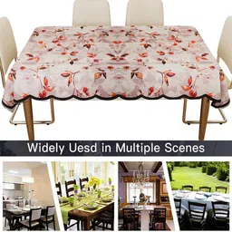 Kuber Industries Cream & Brown Printed Square 6 Seater Table Cover image 2