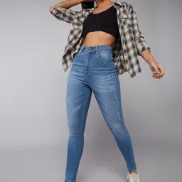 DOLCE CRUDO Seashell Collection Women Blue Mildly Distressed High-Rise Skinny Fit Jeans-image-46