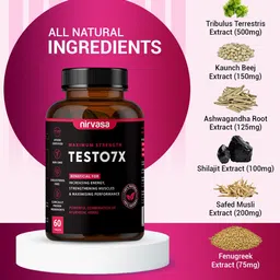 Nirvasa Set Of 2 Testo 7X Tablets With Tribulus - 60 Tablets Each image 2