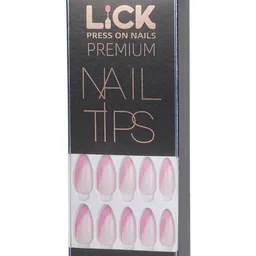 LICK 12 Pcs Pink French Tips Artificial Stick On Nails With Application Kit image 2