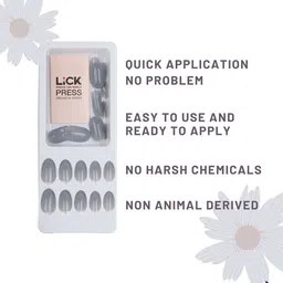 LICK 24 Pcs Artificial Reusable Oval Nail Extensions with Application Kit - Grey image 4