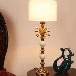 pristine interiors Damsel Beige Fabric Shade Table Lamp With Aluminium Base-picture-44