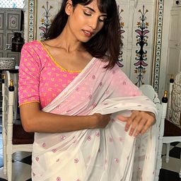 Bindigasm's Advi Printed Frill Neck Stretchable Saree Blouse-image-99