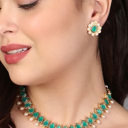 Adwitiya Collection Gold-Plated Kundan Stone-Studded & Pearl Beaded Jewellery Set-image-72