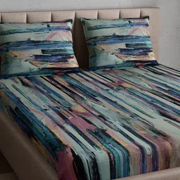 PETAL HOME Blue & Grey Aquarelle 300 TC Queen Bedsheet with 2 Pillow Covers-picture-20